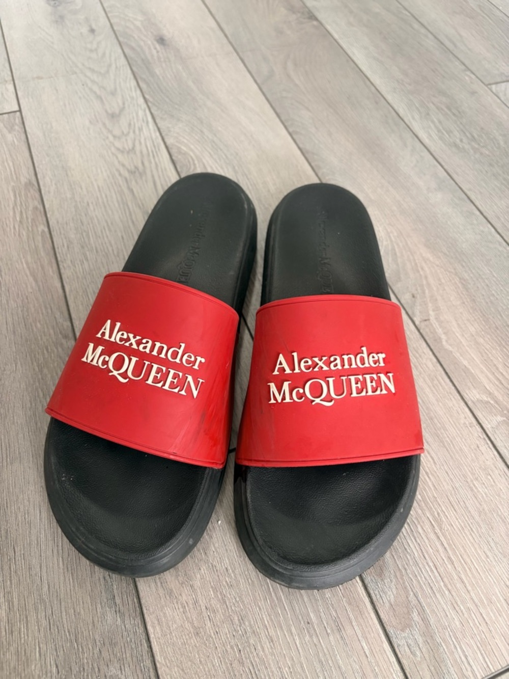 Alexander McQueen Red and Black Logo Slide Sandals